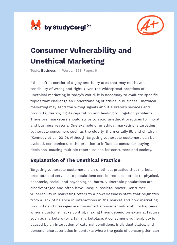 Consumer Vulnerability and Unethical Marketing. Page 1