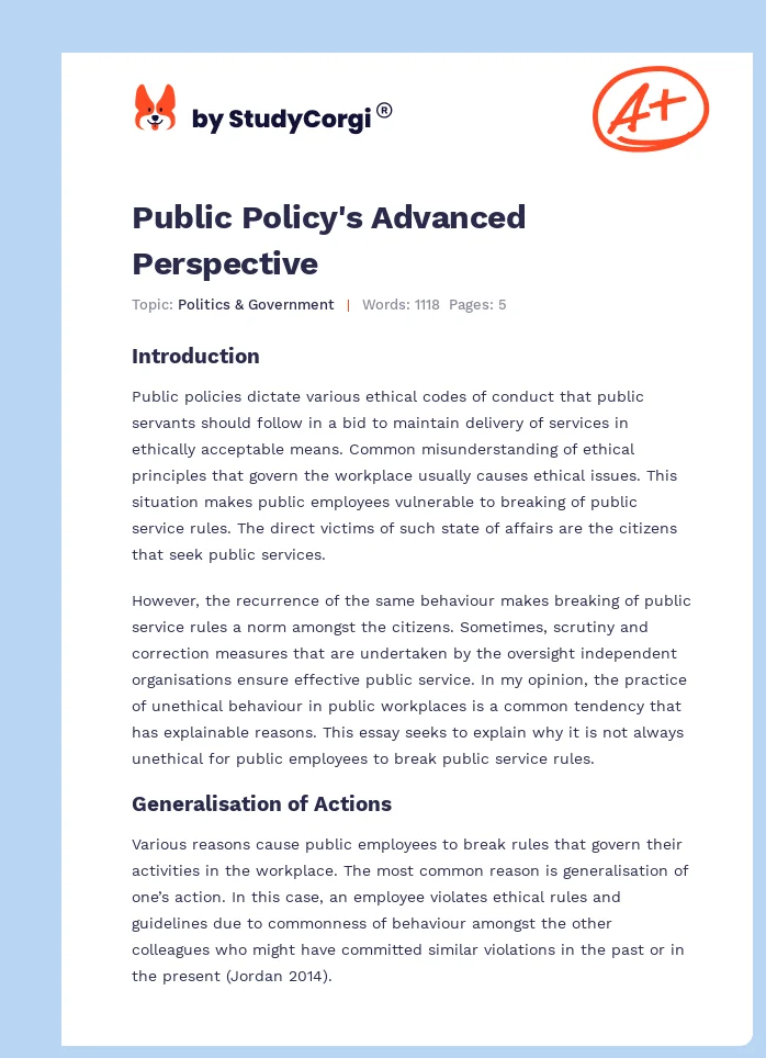 Public Policy's Advanced Perspective. Page 1