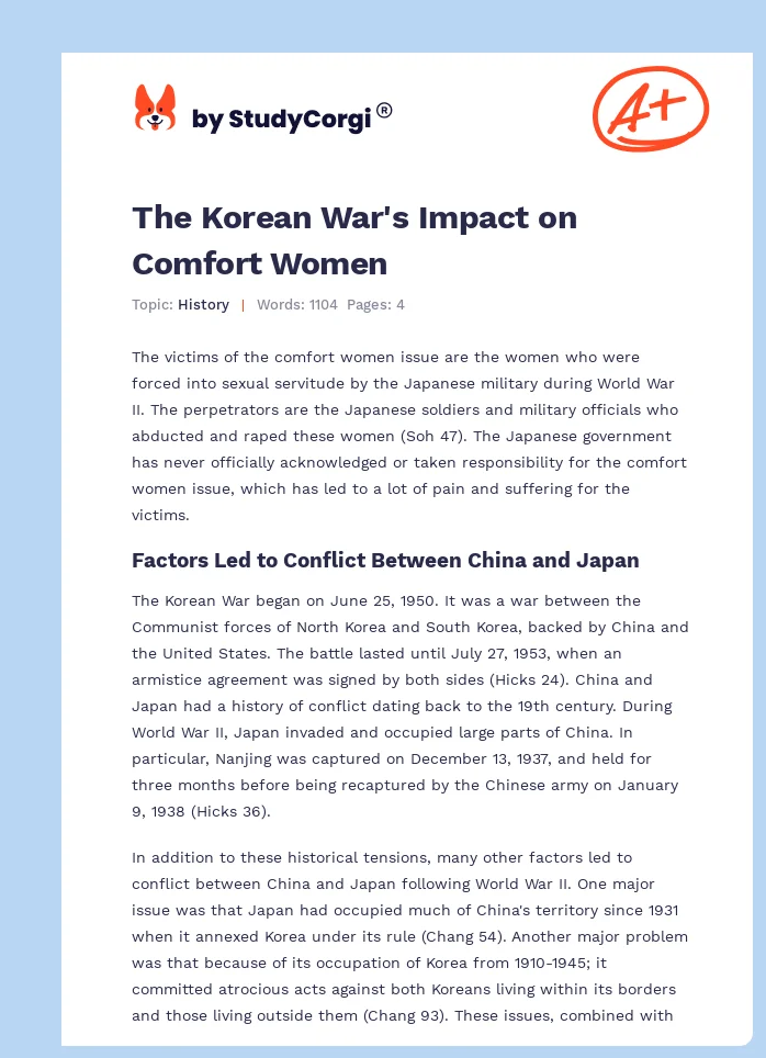 The Korean War's Impact on Comfort Women. Page 1