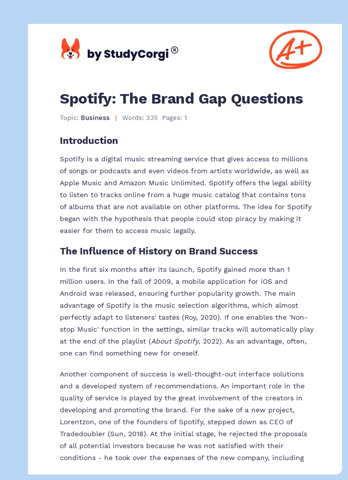 Spotify: The Brand Gap Questions. Page 1