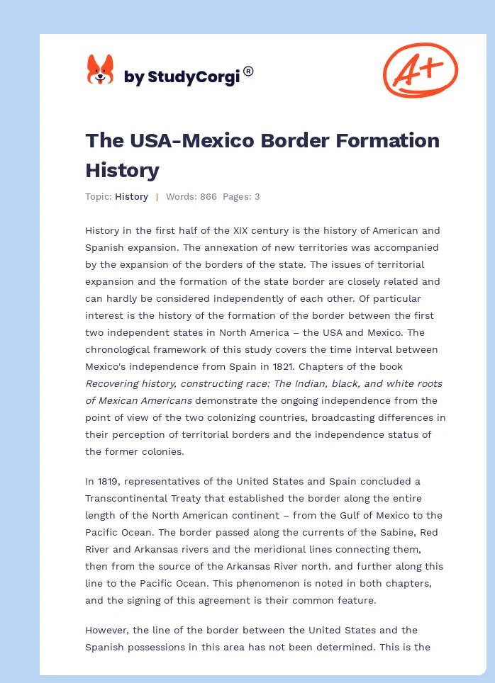 The USA-Mexico Border Formation History. Page 1