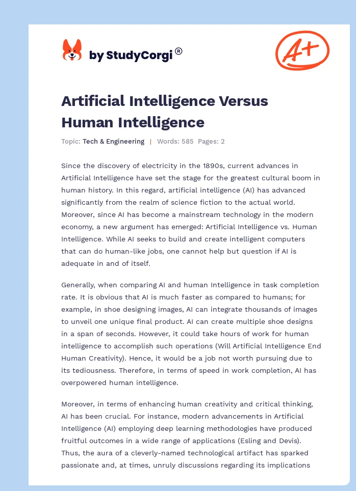 Artificial Intelligence Versus Human Intelligence. Page 1