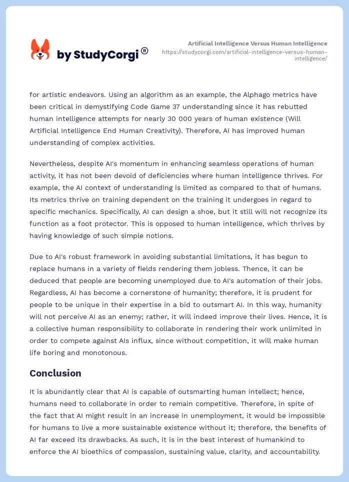 Artificial Intelligence Versus Human Intelligence. Page 2
