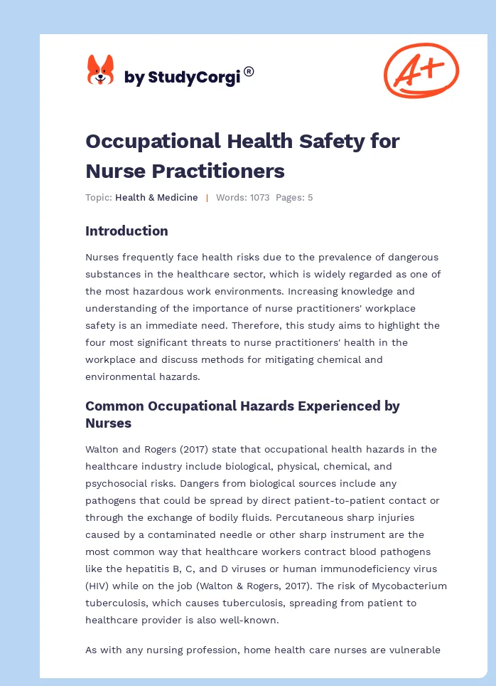 Occupational Health Safety for Nurse Practitioners. Page 1