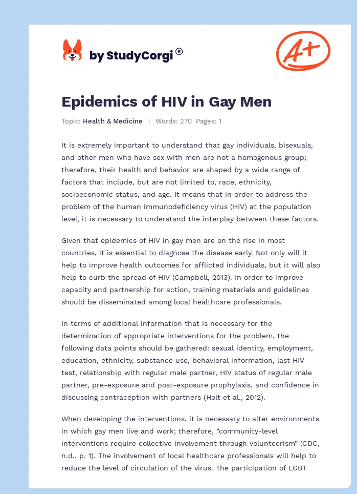 Epidemics of HIV in Gay Men. Page 1