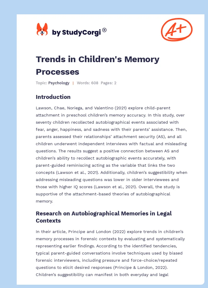 Trends in Children's Memory Processes. Page 1