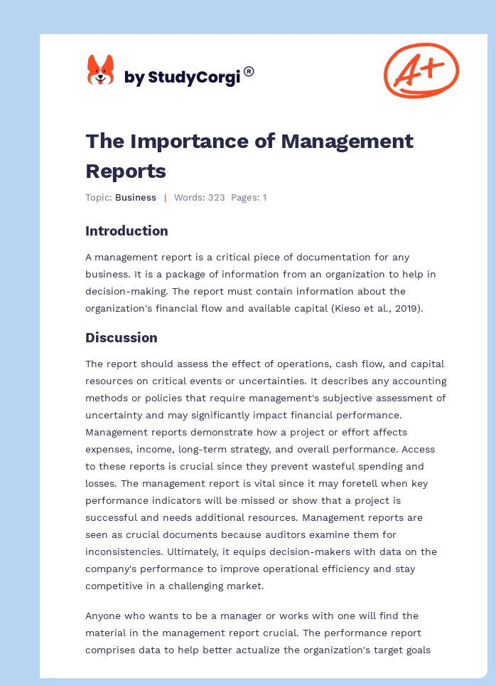 The Importance of Management Reports. Page 1