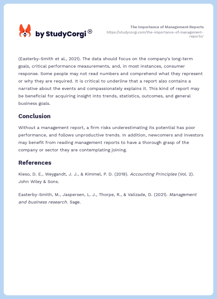 The Importance of Management Reports. Page 2