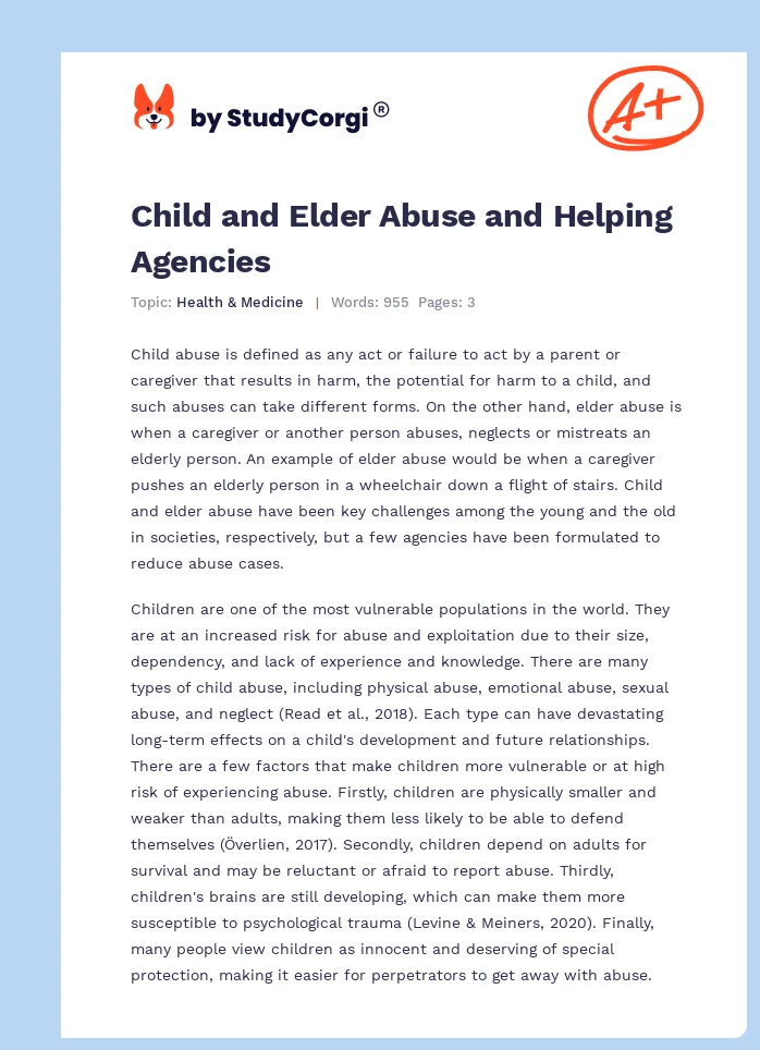 Child and Elder Abuse and Helping Agencies. Page 1