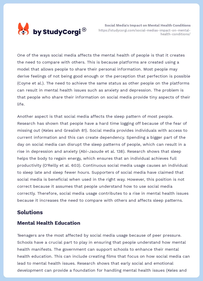 Social Media's Impact on Mental Health Conditions. Page 2