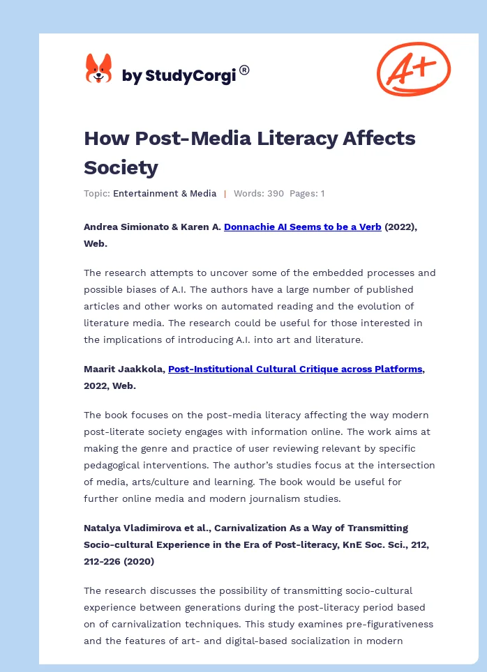 How Post-Media Literacy Affects Society. Page 1