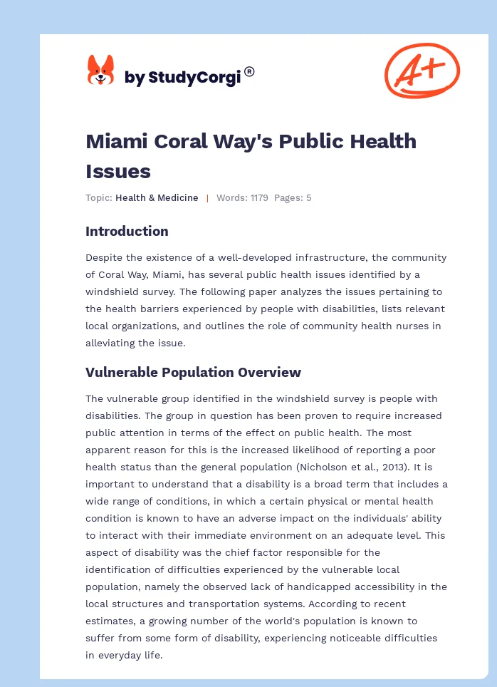Miami Coral Way's Public Health Issues. Page 1