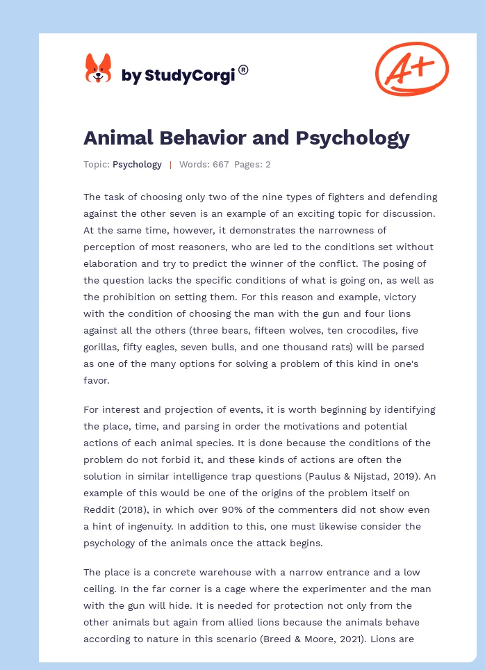 Animal Behavior and Psychology. Page 1