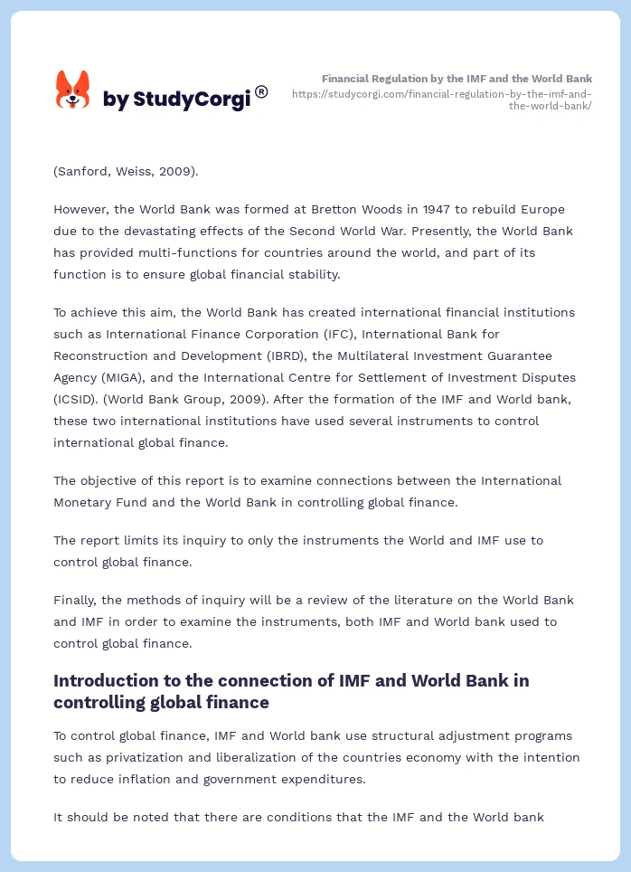 Financial Regulation by the IMF and the World Bank. Page 2