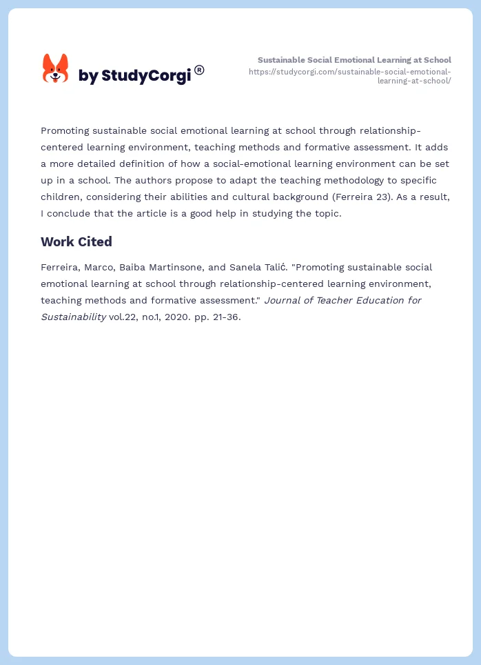 Sustainable Social Emotional Learning at School. Page 2