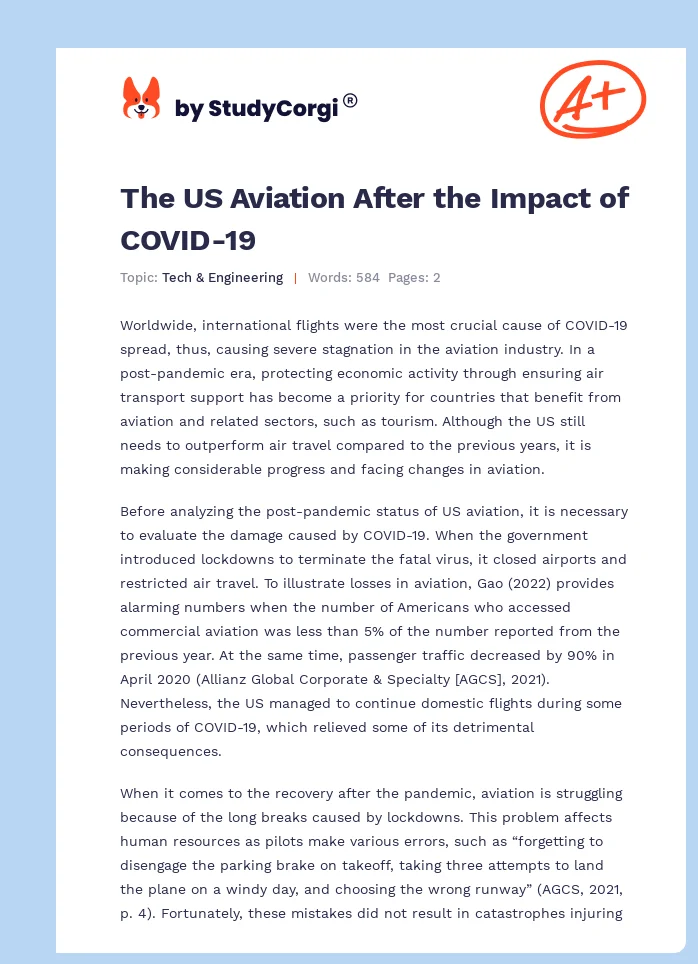 The US Aviation After the Impact of COVID-19. Page 1