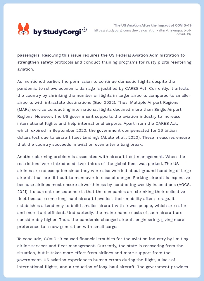 The US Aviation After the Impact of COVID-19. Page 2