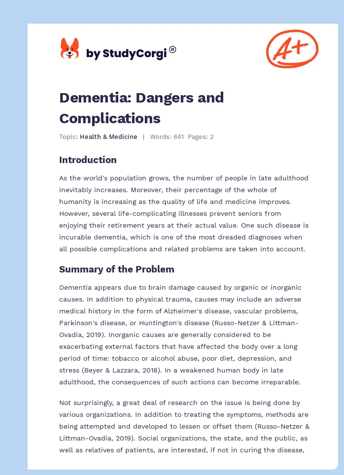 Dementia: Dangers and Complications. Page 1