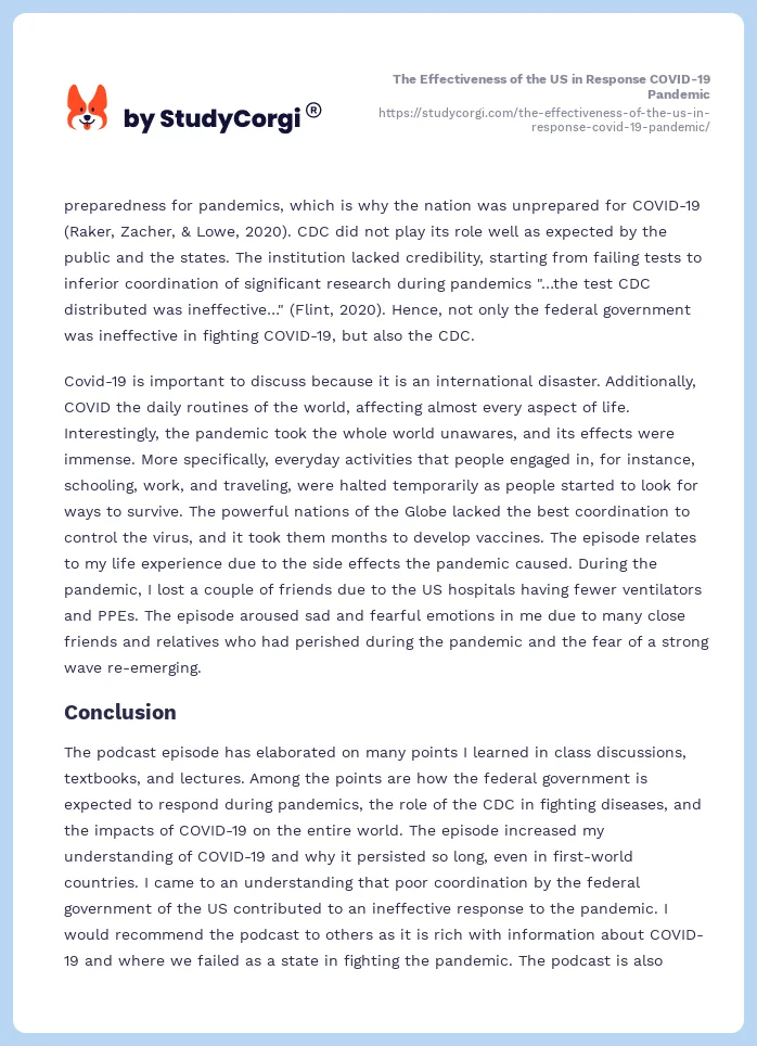 The Effectiveness of the US in Response COVID-19 Pandemic. Page 2