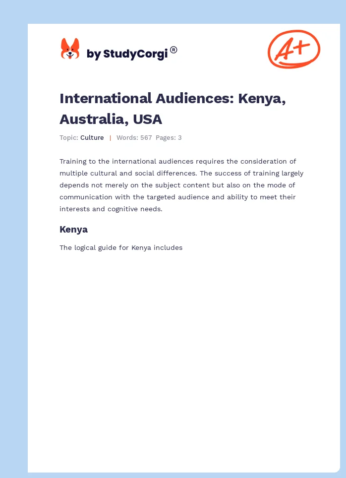 International Audiences: Kenya, Australia, USA. Page 1