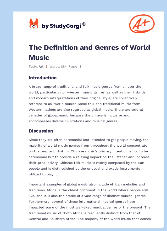 The Definition and Genres of World Music. Page 1