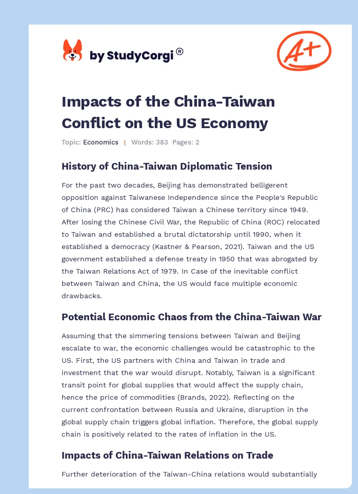 Impacts of the China-Taiwan Conflict on the US Economy. Page 1