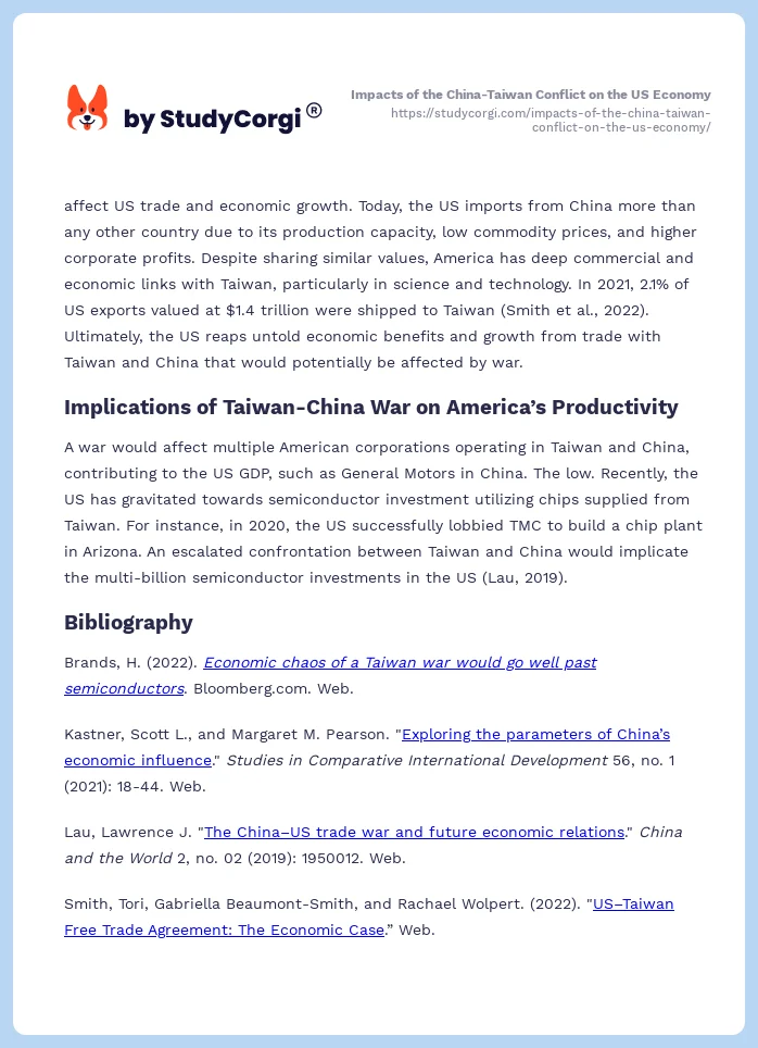 Impacts of the China-Taiwan Conflict on the US Economy. Page 2
