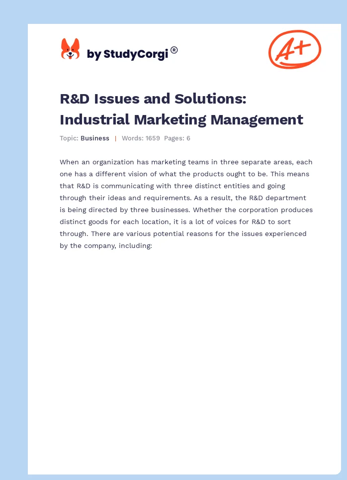 R&D Issues and Solutions: Industrial Marketing Management. Page 1