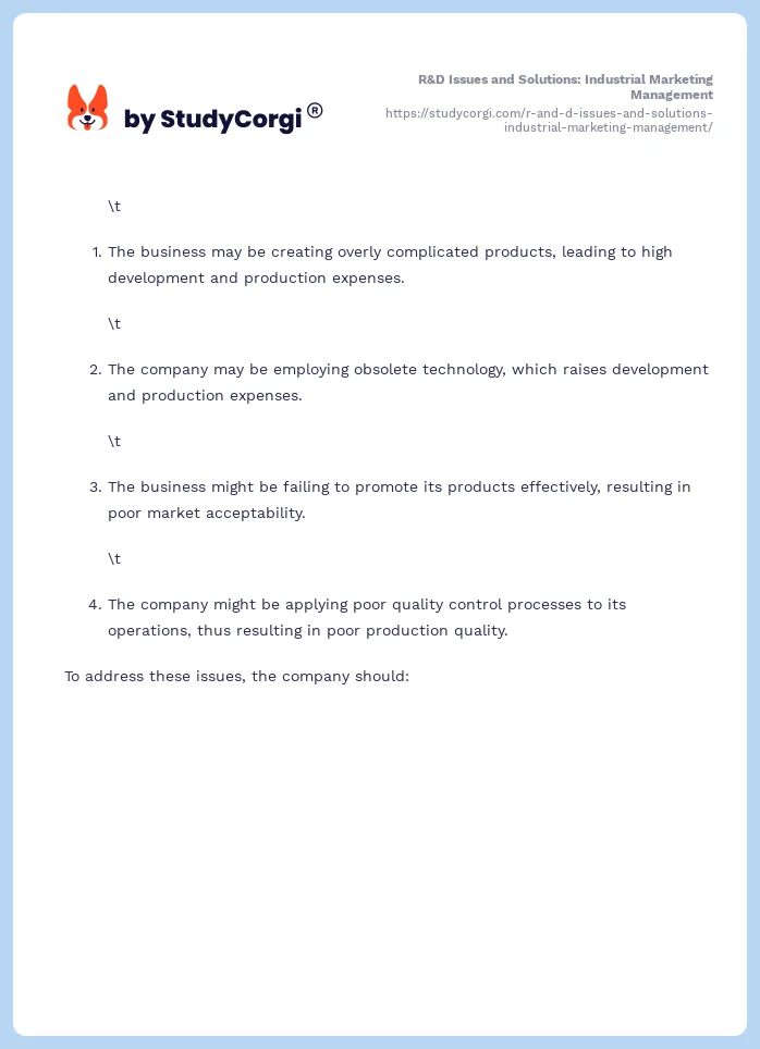 R&D Issues and Solutions: Industrial Marketing Management. Page 2