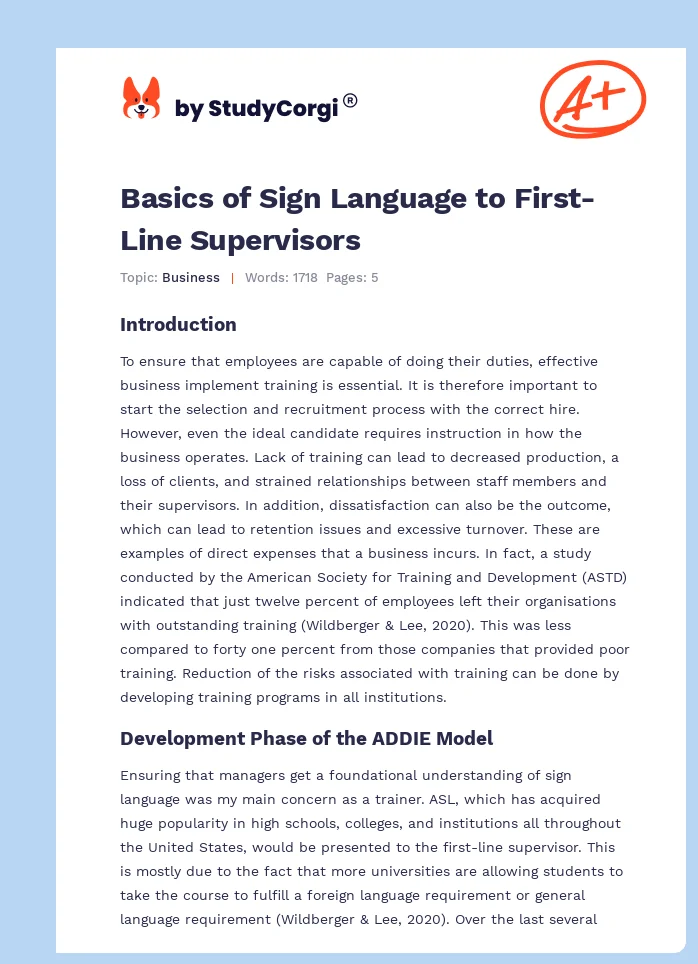 Basics of Sign Language to First-Line Supervisors. Page 1