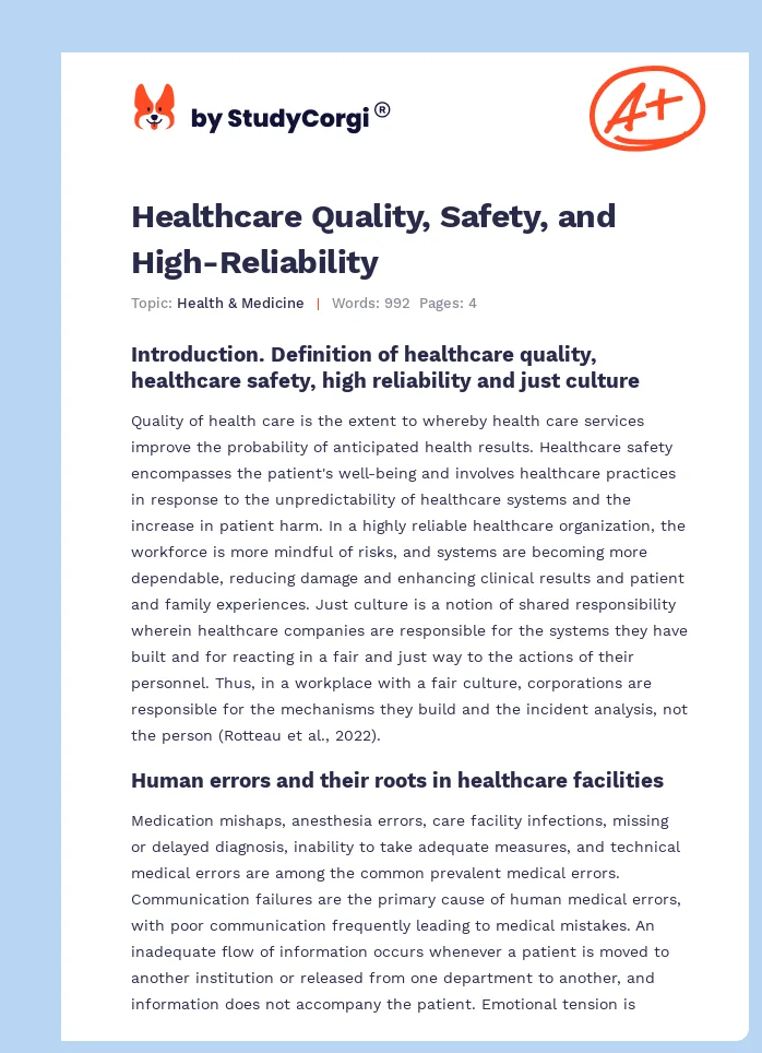 Healthcare Quality, Safety, and High-Reliability. Page 1