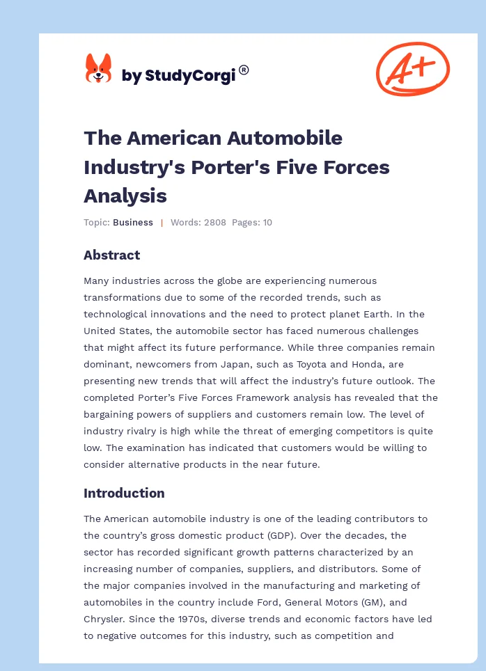 The American Automobile Industry's Porter's Five Forces Analysis. Page 1