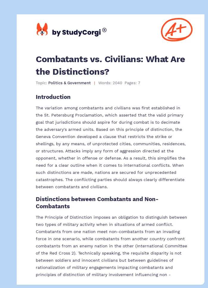 Combatants vs. Civilians: What Are the Distinctions?. Page 1
