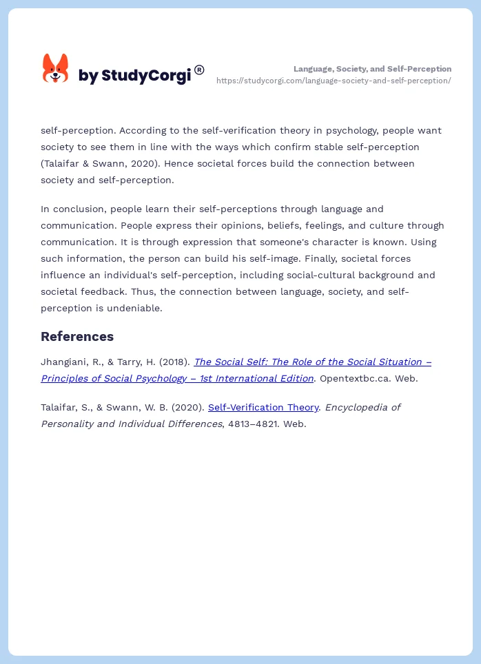 Language Society And Self Perception Free Essay Example