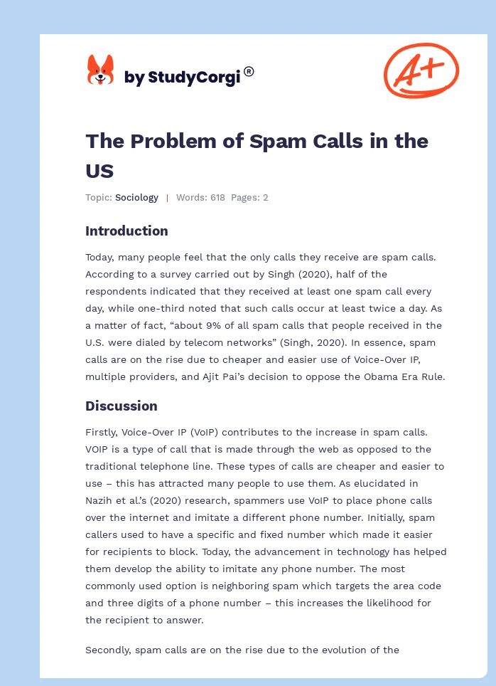 The Problem of Spam Calls in the US. Page 1