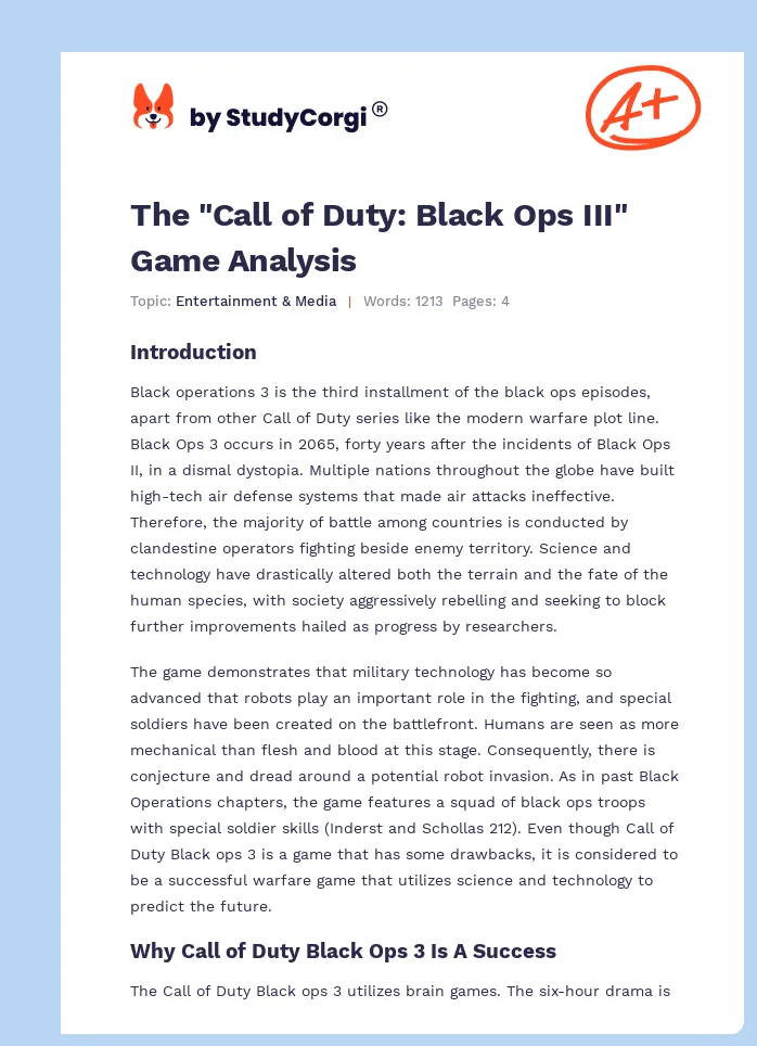 The "Call of Duty: Black Ops III" Game Analysis. Page 1