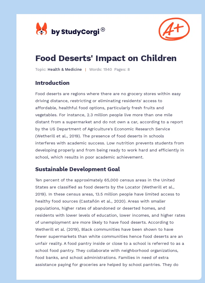 Food Deserts' Impact on Children. Page 1