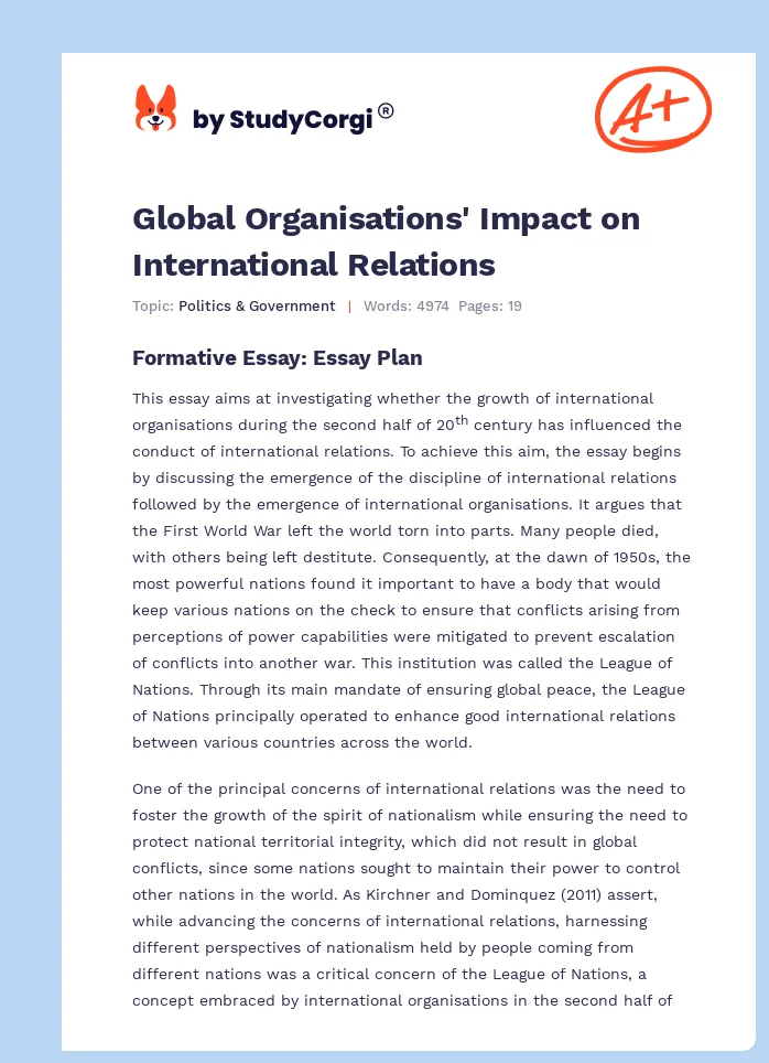 Global Organisations' Impact on International Relations. Page 1