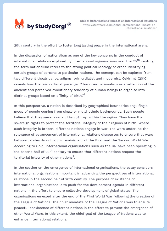 Global Organisations' Impact on International Relations. Page 2