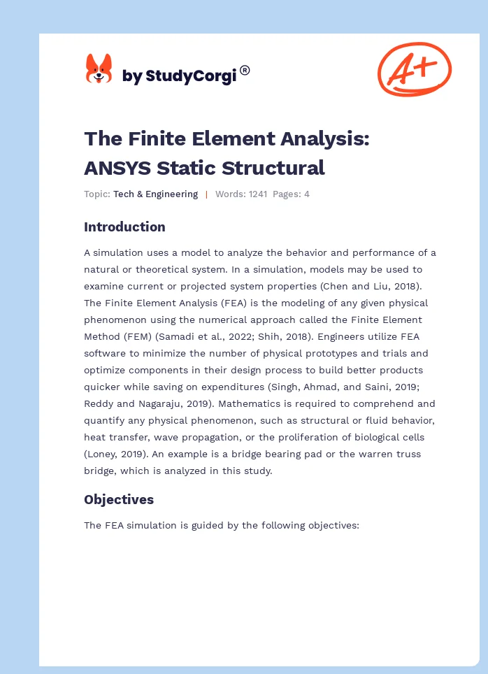 The Finite Element Analysis: ANSYS Static Structural. Page 1