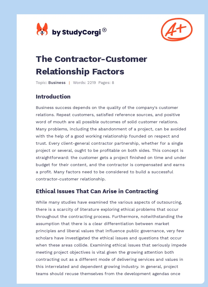 The Contractor-Customer Relationship Factors. Page 1