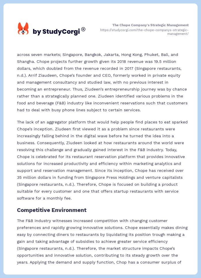 The Chope Company's Strategic Management. Page 2