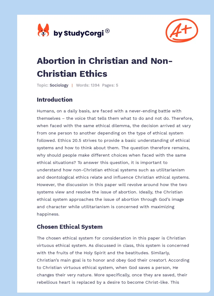 Abortion in Christian and Non-Christian Ethics. Page 1