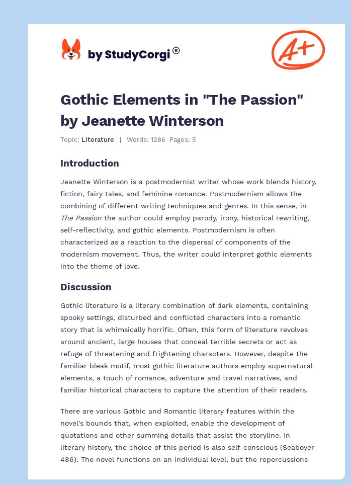 Gothic Elements in "The Passion" by Jeanette Winterson. Page 1