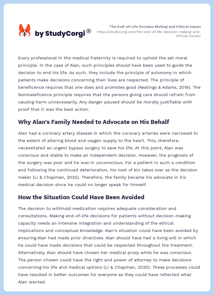 The End-of-Life Decision Making and Ethical Issues. Page 2