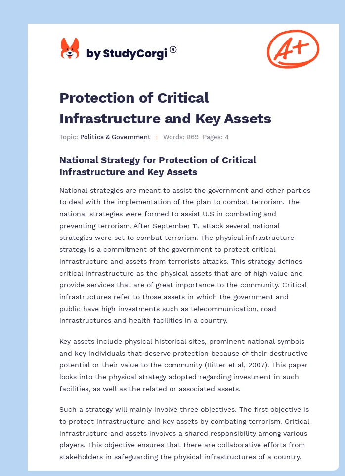 Protection of Critical Infrastructure and Key Assets. Page 1