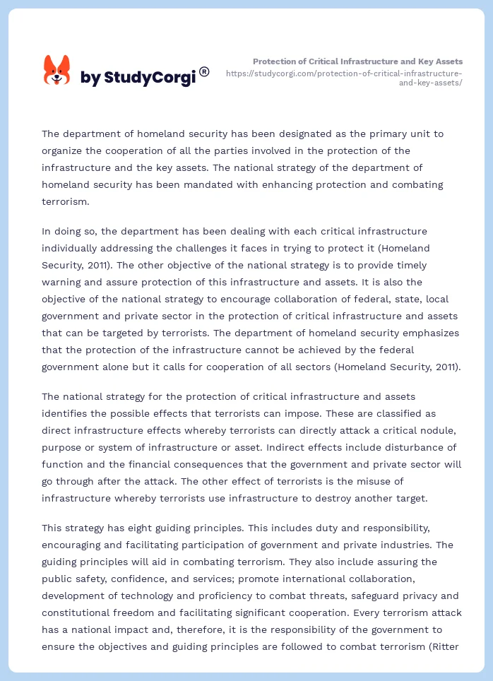 Protection of Critical Infrastructure and Key Assets. Page 2