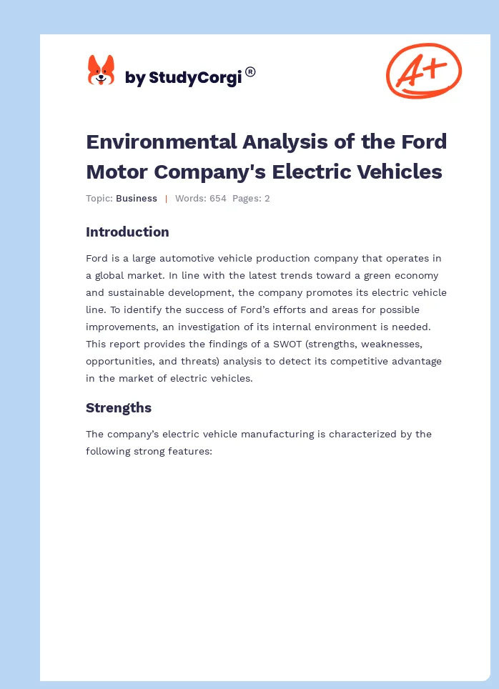 Environmental Analysis of the Ford Motor Company's Electric Vehicles. Page 1