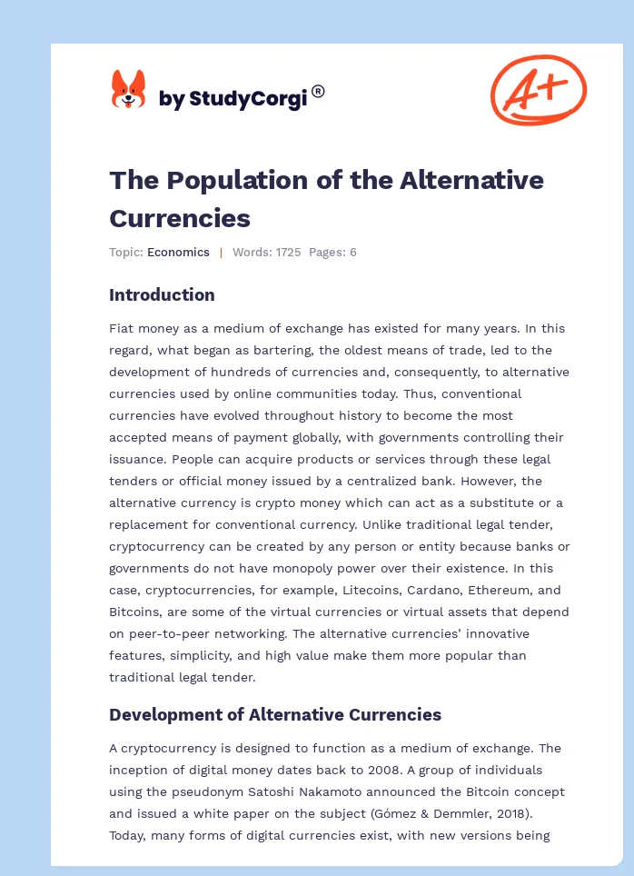 The Population of the Alternative Currencies. Page 1