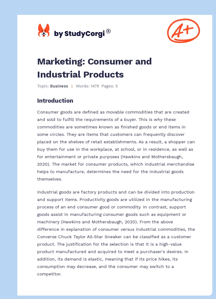 Marketing: Consumer and Industrial Products. Page 1
